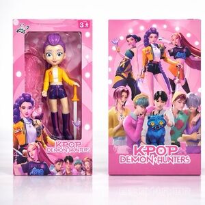 KPOP Demon Hunters Doll – Purple Hair Girl w/ Sword | K-Pop Anime Action Figure